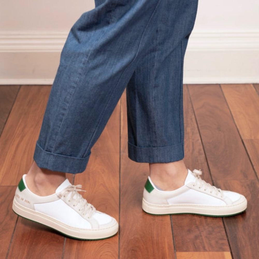 Common Projects White and Green Retro 70s Low Sneakers